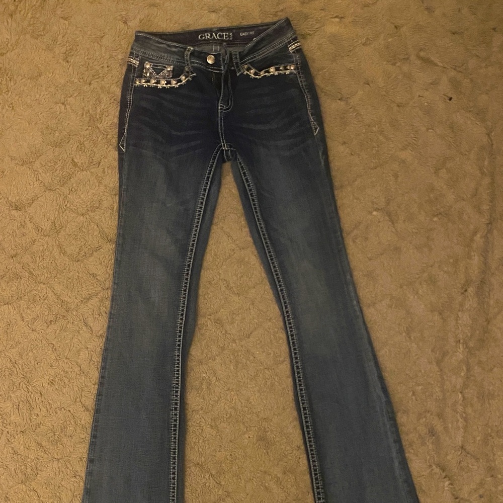 Grace Women's Deep Blue Flare Jeans
